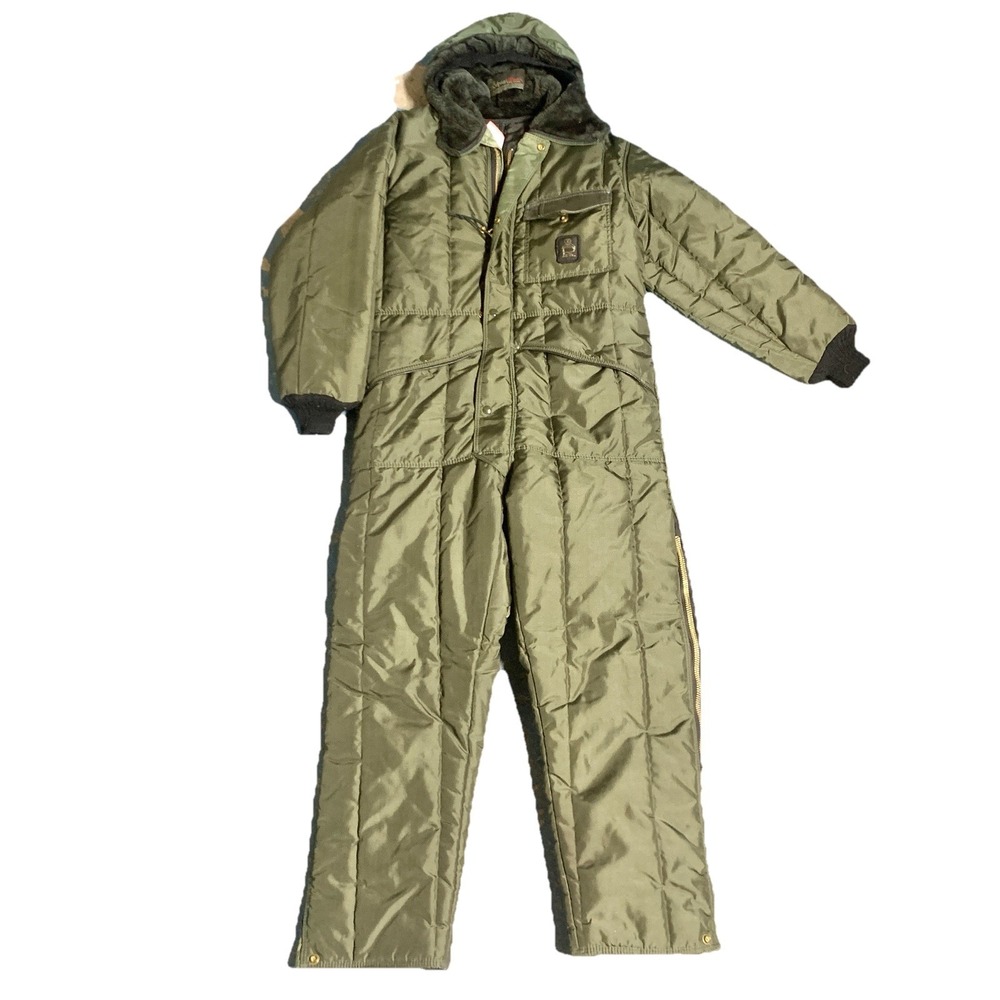 Men's Olive Green Puffer One-Piece Insulated Jumpsuit